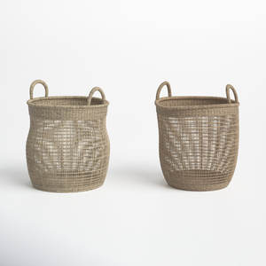 Lot de 2 paniers ronds en rotin tissés à la main Solution de stockage tissée naturelle - Product Image 4