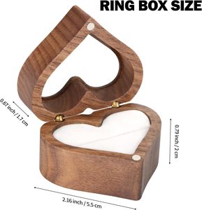 Boîte de présentation pour bagues en bois avec couvercle transparent, à 1 ou 2 emplacements, boîte à bijoux en bois personnalisée en forme de cœur - Product Image 4