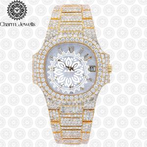 Charm_Jewells Montre de luxe en or, boîtier rond de 40 mm, quartz analogique, lunette sertie de diamants, mode féminine - Product Image 1