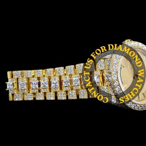 Wholesale Price Shiny Moissanite Diamond Gold Pelted Round Dial Auto Date Features Full Iced Exclusive Design Hip Hop Watch - Product Image 3
