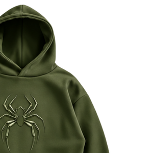 Olive <b>Green</b> Spider Graphic Pullover Hoodie Oversized <b>Cropped</b> Fit Streetwear Sweatshirt <b>Long</b> <b>Sleeve</b> Hooded <b>Top</b> Wholesale Apparel - Product Image 3