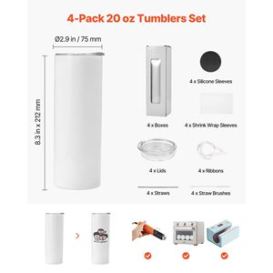 Set di 4 Tumbler in Acciaio Inox da 20 oz per Sublimazione, Design Sottile e Dritto con Coperchi e Cannucce, Costruzione a Doppia Parete per Uso Intensivo - Product Image 2