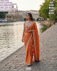 Regal River Traditional Embroidered Fendy Silk <b>Saree</b> <b>Blouse</b>-Moisture Wicking Wrinkle Free Regular Fit Diwali Party Winter Summer - Product Image 1