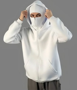 Sudadera Blanca de Cuello Redondo para Hombre con Diseño de Mascarilla, Ajuste Holgado, Tejido de Algodón, Estampado Digital, Ropa Casual de Otoño - Product Image 1