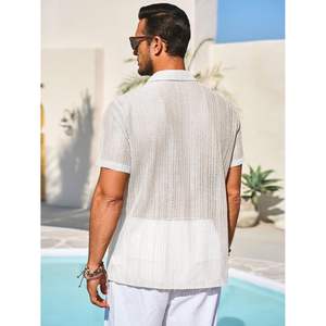 2025 camisa informal de manga corta con botones para hombre 100% algodón cuello cubano verano playa ahueca hacia fuera Tops tamaño 6XL ODM suministro - Product Image 4