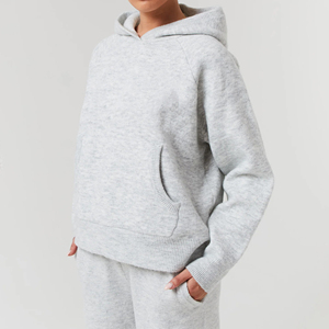 Ensemble de survêtement 2 pièces pour femme, pull oversize d'hiver avec logo personnalisé, motif uni décontracté, 100% coton - Product Image 5