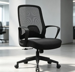 <b>Ergonomic</b> Mesh Office <b>Chair</b> Fixed Armrests Open Back Swivel Base Manual Adjustment Modern Design Black - Product Image 1