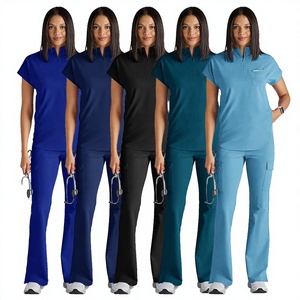 Raw to Fine Unisex Woven 100% Cotton Medical <b>Scrub</b> <b>Set</b> Pack of 2 Healthcare Professional Tops and Pants Hospital Uniforms - Product Image 6