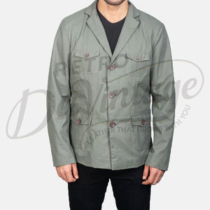 Veste safari en coton vert sauge pour homme, légère, premium, 4 poches, blazer décontracté, veste utilitaire boutonnée pour l'été - Product Image 3
