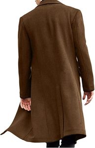 Manteau élégant pour homme en mélange de laine, marron uni, manches longues, col à revers, ouverture devant, vêtement d'extérieur chaud pour l'hiver - Product Image 6