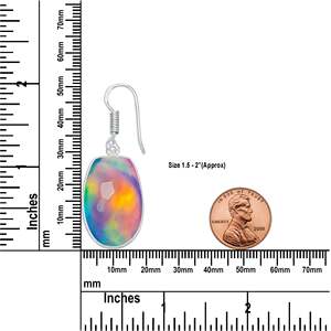 Boucles d'oreilles pendantes en argent plaqué avec opale aurore véritable, faites à la main, design unique, cadeau idéal pour les fêtes et les anniversaires - Product Image 2