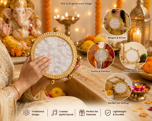 Tambourin traditionnel Dafli avec clochettes pour mariage Sangeet, Mehendi, Haldi, Dholki, Nuit du Henné, Garba et décoration de festival - Product Image 3