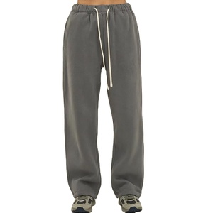 Pantalon de jogging en molleton pour homme, taille élastique personnalisée, coupe droite, uni, style décontracté, pour l'hiver, vente en gros - Product Image 2