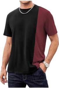 T-shirt à manches courtes et col rond pour hommes, avec empiècements contrastés, bicolore, léger, décontracté, mode streetwear pour hommes - Product Image 3