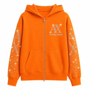 เสื้อสเวตเชิ้ตผู้ชายแบบซิปเต็มตัว ผ้าฟลีซหนานุ่ม กันหนาว ตกแต่งคริสตัลวิบวับ ระบายอากาศได้ดี ไม่เป็นขุย สไตล์สตรีทแวร์ - Product Image 3