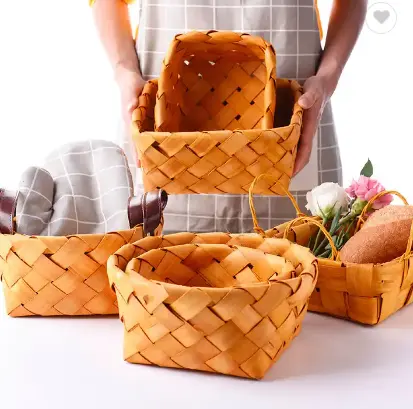 Hot Selling Rich Style Fashion Multi-purpose Gift Flower Storage Wood Chip Handmade Basket