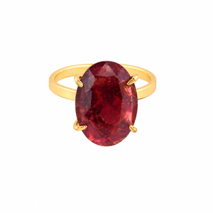 Bague ajustable en quartz grenat - Bague artisanale plaquée or avec pierre précieuse ovale, cadeau de bijoux pour elle - Product Image 3