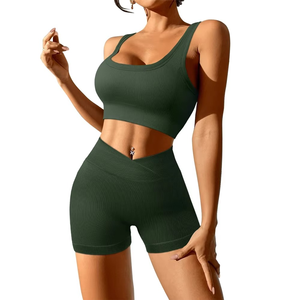 Conjunto Deportivo de Gimnasio para Mujer, Transpirable, de Cintura Alta, con Logotipo Frontal Sólido y sin Costuras, Top, Sujetador Deportivo y Leggings, Ropa Deportiva para Yoga - Product Image 2