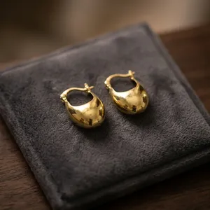 ต่างหูห่วงทองเหลืองชุบทองคลาสสิกเครื่องประดับแฟชั่น unisex - Product Image 2
