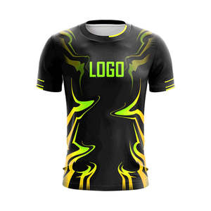 Camiseta Deportiva Casual de Manga Corta con Cuello en V para Hombre, Negra con Serigrafía Verde Neón, de Secado Rápido, para Verano, 100% Poliéster Tejido - Product Image 1