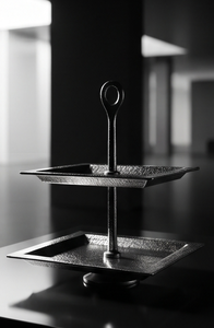Wholesale Elegant Silver Finish <b>Two</b> <b>Tier</b> Square Serving Tray Pedestal <b>Cake</b> <b>Stand</b> Hammered Dessert Fruit Display <b>Stand</b> - Product Image 4