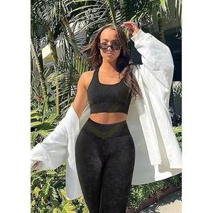 Conjunto de yoga reversible ligero de 2 piezas para mujer, conjunto deportivo transpirable de tela elástica con leggings y sujetador. - Product Image 5