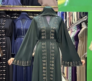 High Quality Modest Dubai Beaded Sequined <b>Long</b> Sleeve Abaya Muslim Traditional Handmade Wedding Women Breathable V Neck - Product Image 1