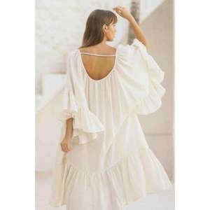 Robe midi bohème blanche pour femme, coupe ample, ourlet à volants, manches fluides, robe d'été décontractée pour la plage et les vacances - Product Image 4
