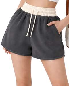 Ensemble décontracté deux pièces pour femme : débardeur court et short à cordon de serrage, gris anthracite et blanc, tenue de détente, fabrication sur mesure, vente en gros - Product Image 3