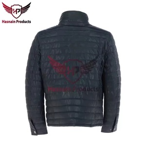 Chaqueta de Cuero Genuino Negra para Hombre, Acolchada, con Cuello Alto, Estilo Motero, de Piel de Vaca, Clásica, Personalizada, para Invierno - Product Image 4