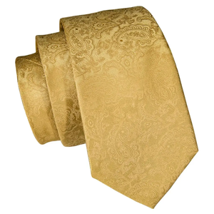 Corbata de Lujo Hi-Tie para Hombre, Diseño Paisley a Cuadros en Oro Amarillo, Tejido de Satén Ecológico, Logotipo Personalizable, para Bodas y Negocios - Product Image 5