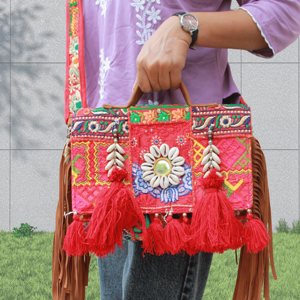 Premium Quality Kambhari <b>Patchwork</b> Red Color Boho Hand <b>Bag</b> Available for Affordable Price from India - Product Image 6