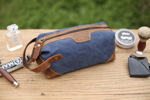 Premium <b>Mens</b> Canvas Leather Toiletry Bag Custom Logo Vintage Travel Dopp Kit Waterproof Shaving Cosmetic <b>Pouch</b> LCTB-0007 - Product Image 6