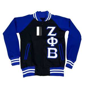 Chaqueta universitaria de lana negra Zeta Phi Beta con bordado de chenilla para mujer, ropa griega, estilo bomber con mangas acanaladas personalizadas de primera calidad - Product Image 1