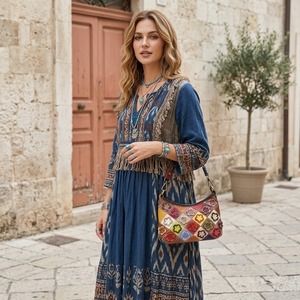 Ando Bag Genuine Cowhide Leather Shoulder Bag Women Floral Patchwork <b>Small</b> <b>Handbag</b> with Braided Strap - Product Image 3