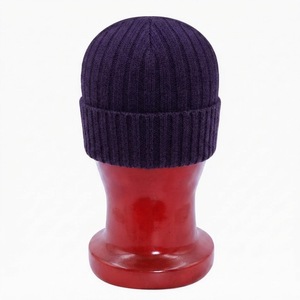 <b>Purple</b> Ribbed Knit Adjustable Beanie <b>Hat</b> 100% Acrylic Unisex Winter Warm Cuffed Skull Cap Solid Color Folded Stretch Fit Casual - Product Image 2