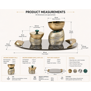Ensemble d'encensoirs dorés sophistiqués avec bases texturées et plateau métallique, parfait pour une pièce d'ameublement de luxe moderne et parfumée. - Product Image 6