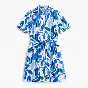 Vestido Camisero Casual de Verano con Estampado Floral para Mujer, Vestido Midi, OEM, ODM, Venta al por Mayor, Fábrica, Impresión Personalizada, 100% Algodón, MOQ Bajo - Product Image 1