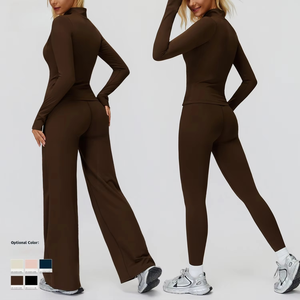 Women's Black Full Sleeve Turtleneck Zipper <b>Tracksuit</b> Set Solid Color Sporty Fit Lightweight Spring Wear - Product Image 6