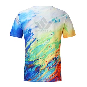 เสื้อยืดคอกลมแขนสั้นทรงเข้ารูปสำหรับผู้ชาย ผ้าถักโพลีเอสเตอร์/คอตตอน แห้งเร็ว ลายสปอตสีด้านหน้า สไตล์ลำลอง - Product Image 3
