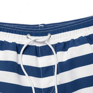 Premium Blue and White Thick Striped Swim <b>Trunks</b> - Quick-Dry Designer Beachwear - Product Image 4