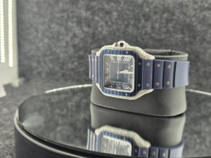 Reloj Analógico de Lujo con Correa de Cuero y Acero Inoxidable, con Diamantes Moissanite VVS Cuadrados, 16 mm, Totalmente Cubierto de Diamantes, Movimiento Automático ETA - Product Image 3