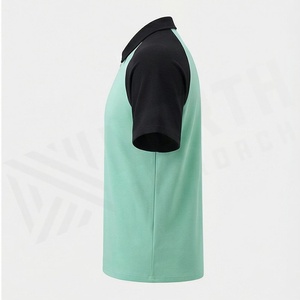 Polo de Manga Corta para Hombre, Diseño Deportivo con Bloques de Color, Tejido de Secado Rápido, Cierre Frontal con Cremallera, Verde Menta y Negro - Product Image 3