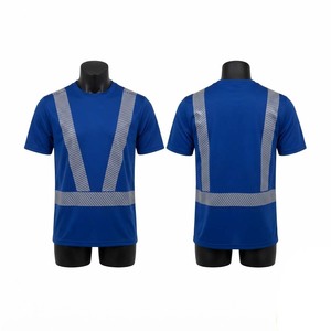 T-shirt de travail premium en coton/fibre de bambou 160 GSM, bleu royal, panneaux réfléchissants en V, tissu respirant, impression numérique personnalisée du logo - Product Image 1