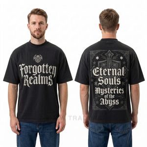 เสื้อยืดคอกลมสีดำพิมพ์ลายกราฟิกด้านหลังสไตล์โกธิค วินเทจ ดาร์ก สตรีทแวร์ลำลอง - Product Image 3