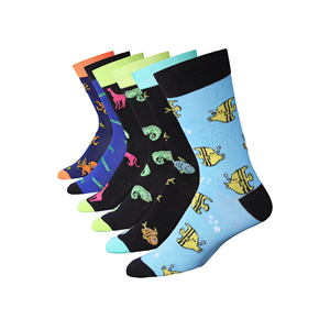 Calzini da uomo casual con fantasia Novelty Aquatic Harmony, 6 paia di stampe colorate - Product Image 1