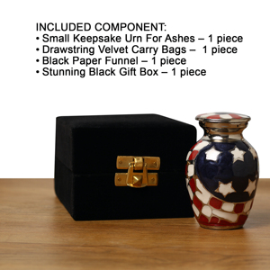 Petites urnes commémoratives en laiton avec drapeau américain en relief, lot de 1 |   Contenants commémoratifs en métal pour cendres funéraires humaines - Product Image 4