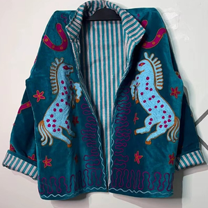 Handmade Velvet Suzani Jacket, Boho Embroidered Horse Coat Handmade Floral Suzani Jacket <b>Unique</b> <b>Gift</b> <b>For</b> <b>Her</b> - Product Image 1