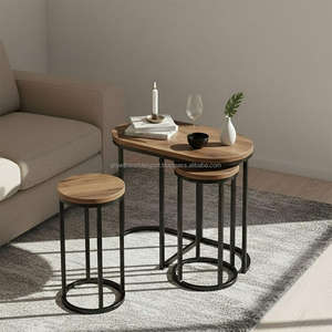 Juego de Mesas Auxiliares Modernas de Madera Maciza |   Mesas Auxiliares Redondas Estilo Shaker |   Mesa Auxiliar Minimalista para Sala de Estar - Product Image 2