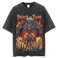 T-shirt unisexe Attack Titan Anime, style streetwear hip-hop surdimensionné, vintage, lavé, 100% coton, manches courtes, col rond, pour homme, été